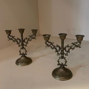 Interpur Vintage Made in Italy Metal Miniature Brass Candlesticks Set of 2